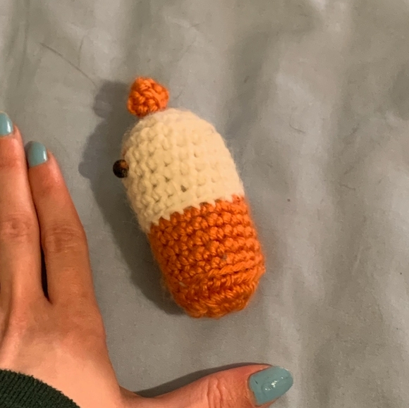 Handmade hand crocheted plush pill. Orange and tan - Picture 3 of 3